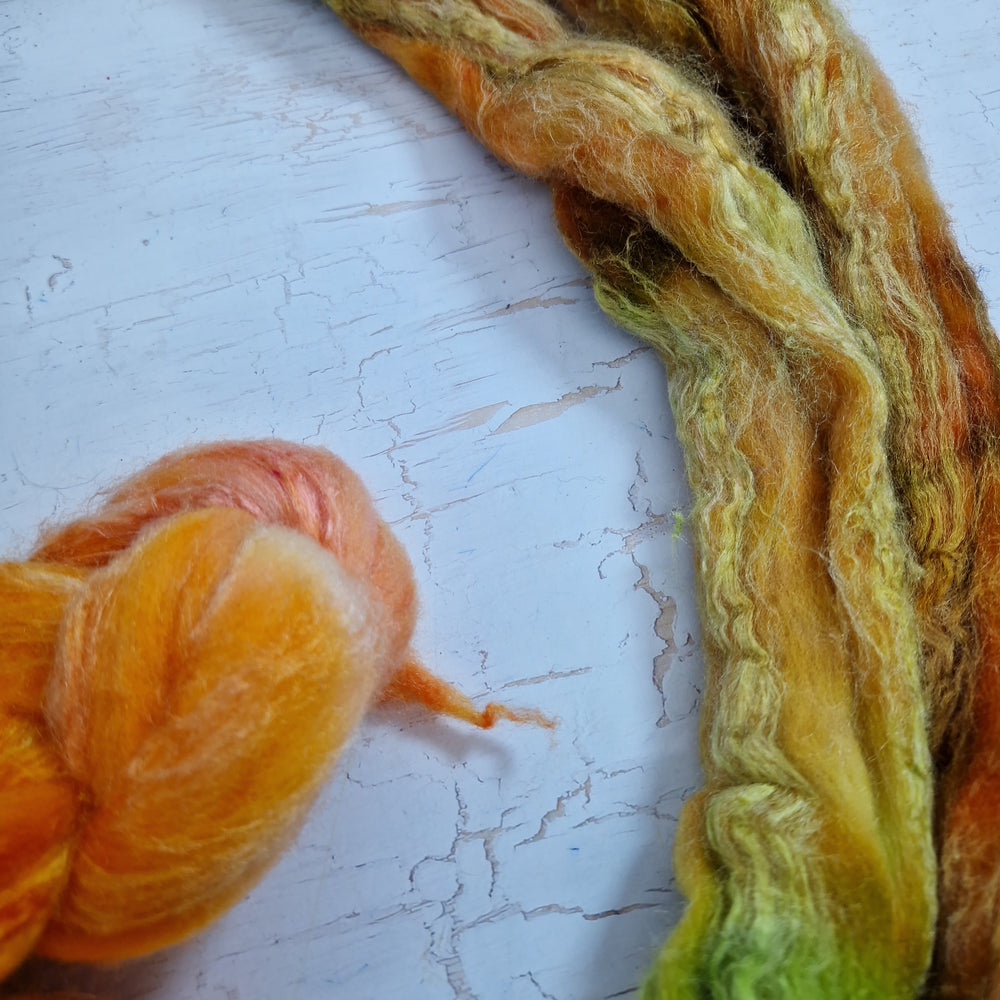 Merino and tussah silk wool top - Hand dyed - 100g (3.5oz) - Leftovers #3