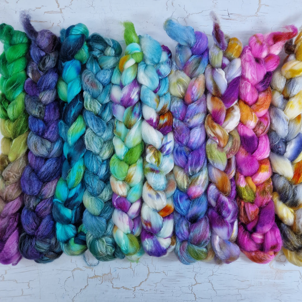Mini Braid Leftovers Set #1 - Merino and tussah silk wool top - Hand dyed - 250g (8.8oz)