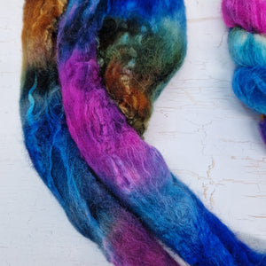 BLUEBERRIES - Bluefaced Leicester & tussah silk wool top combo - Hand dyed spinning wool - 100g (3.5oz)
