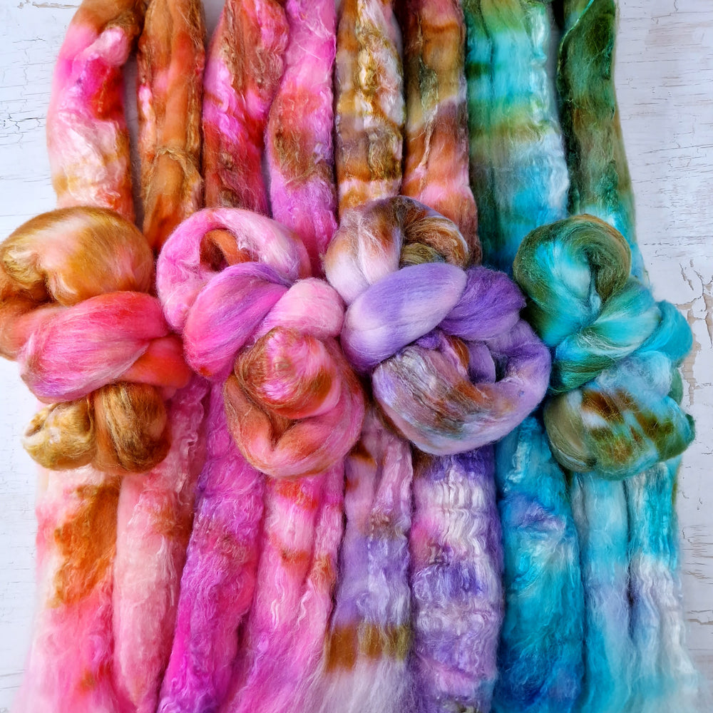 Merino & Tussah silk roving selection - 4 x 25g (4 x 0.88oz) - Set #1
