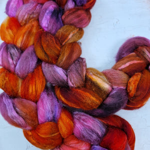 MISHAP (Dragon Kisses) - Bluefaced Leicester & tussah silk wool top combo - Hand dyed spinning wool - 100g (3.5oz)