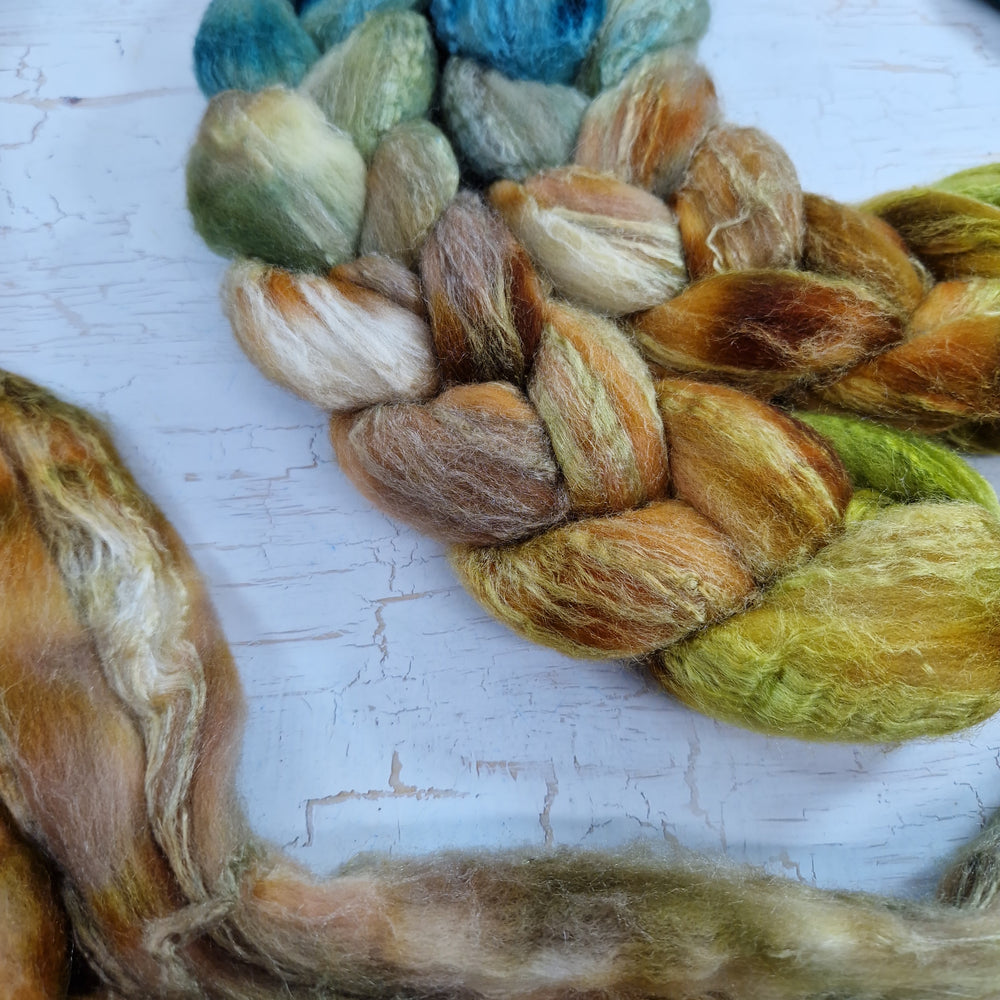 Merino and tussah silk wool top - Hand dyed - 100g (3.5oz) - TIDEWRACK